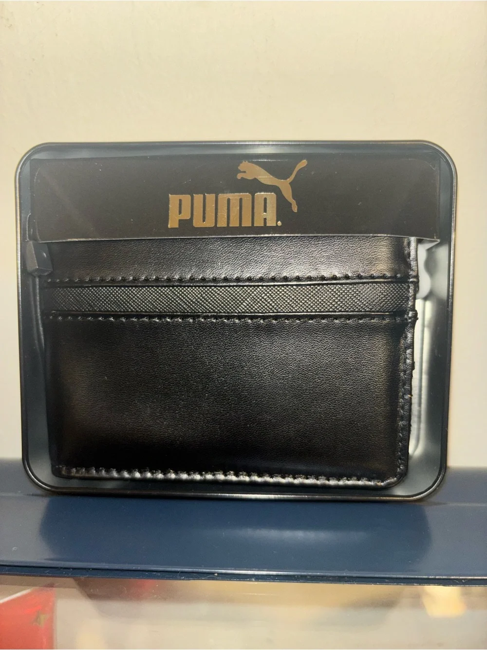 Puma Black Wallet with Gold Logo Accent